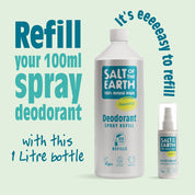 Refill your 100ml Salt of the Earth spray deodorant with this 1 Litre bottle - easy to refill