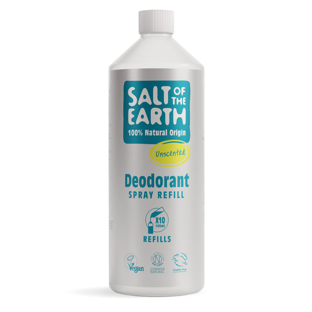 Salt of the Earth Unscented Deodorant Spray Refill 1 Litre Bottle - 100% Natural Origin