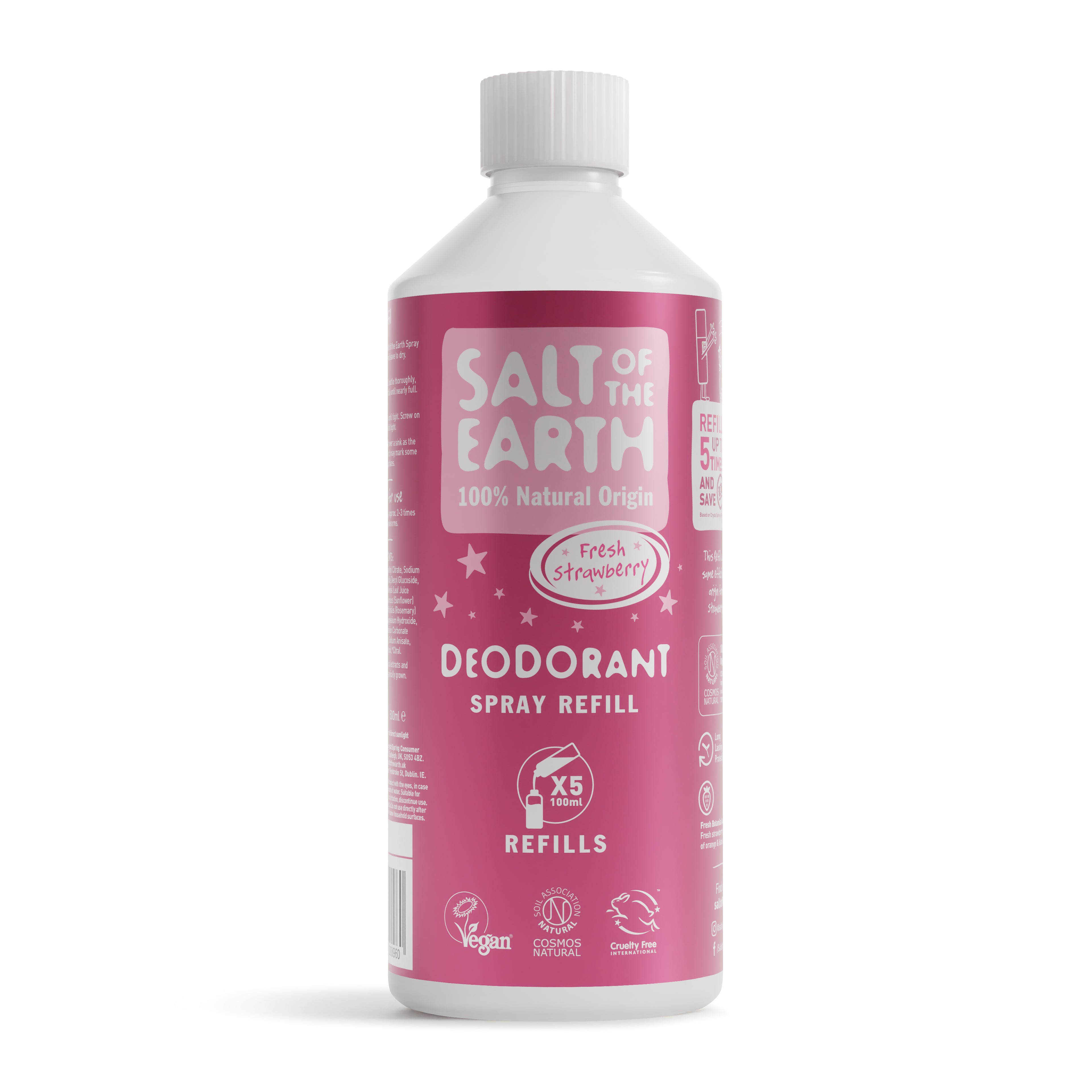 Salt of the Earth Fresh Strawberry   Deodorant Spray Refill 500ml Bottle - 100% Natural Origin