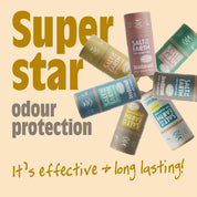 Salt of the Earth natural deodorant sticks in various scents, offering effective, long-lasting odour protection.