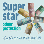 Salt of the Earth natural deodorant sticks in various scents, offering effective, long-lasting odour protection.