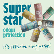 Salt of the Earth natural deodorant sticks in various scents, offering effective, long-lasting odour protection.