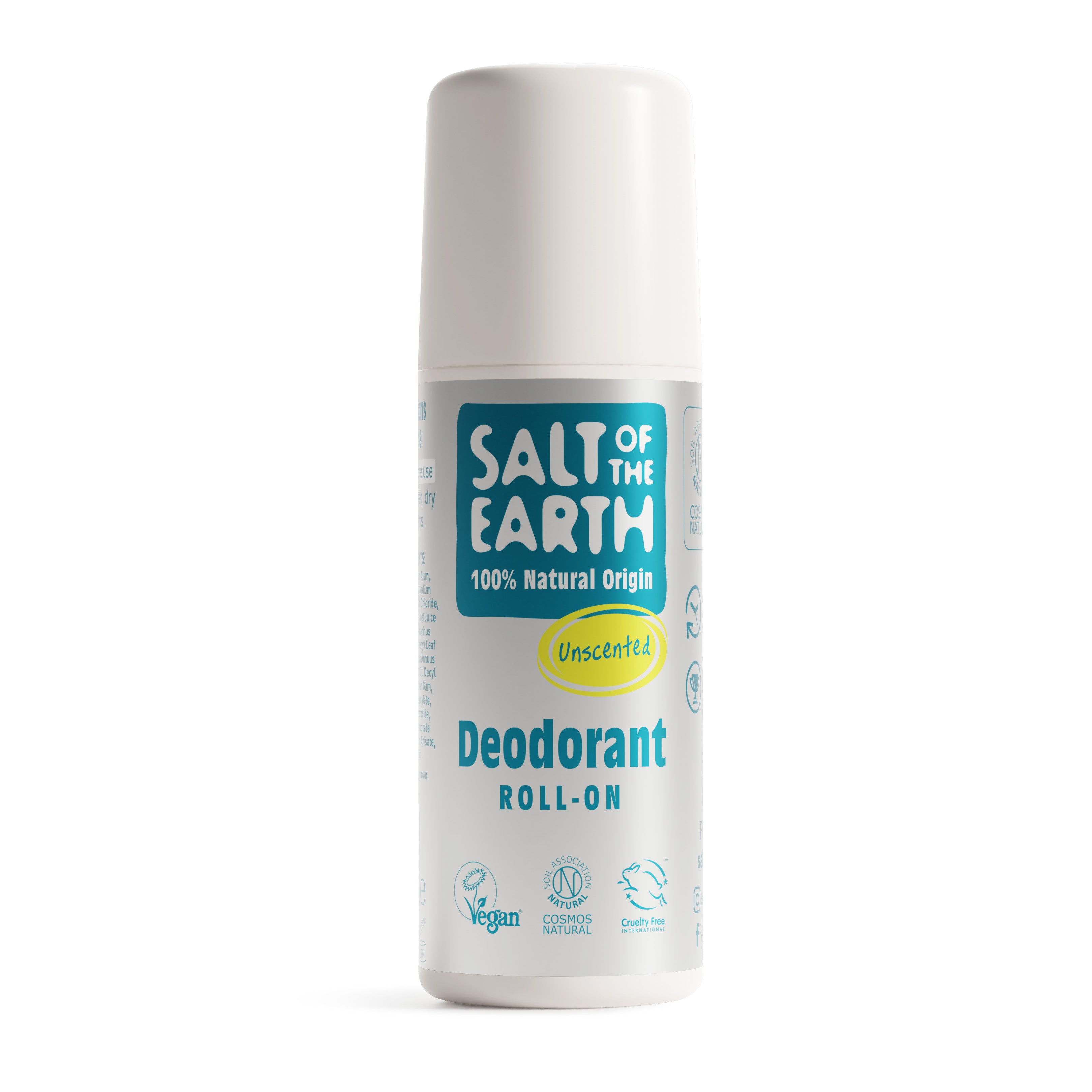 Salt of the Earth 75ml Unscented natural deodorant roll-on with 100% natural origin ingredients.