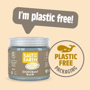 Salt of the Earth Amber + Sandalwood deodorant balm in plastic-free, eco-friendly packaging.