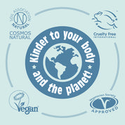 Salt of the Earth deodorant stick certified by COSMOS Natural, Cruelty-Free International, Vegan Society, and Vegetarian Society.