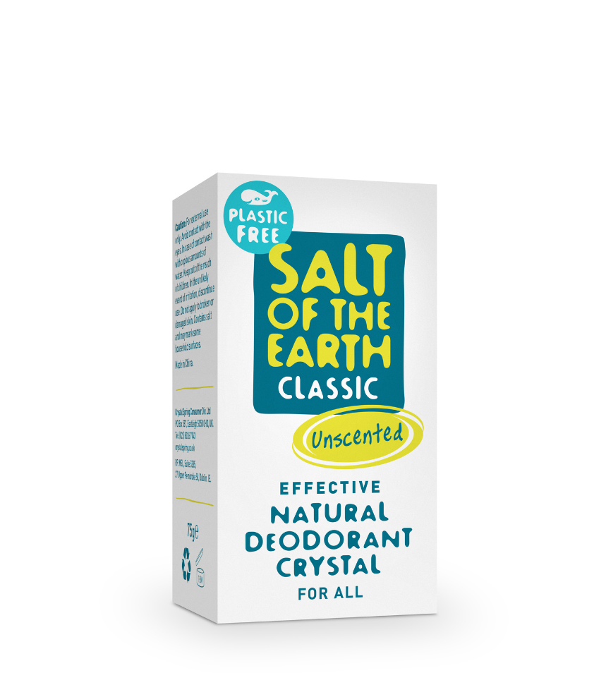 Salt of the Earth Plastic Free Unscented Natural Deodorant Crystal with 100% natural mineral salt for effective odour protection.